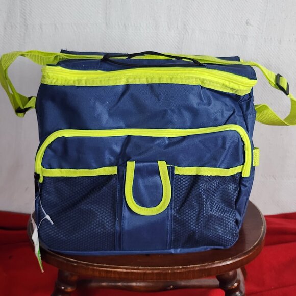 True Living Outdoors Blue Gray Neon Yellow Accent 24 Can Soft Side Carry Cooler - Picture 1 of 16